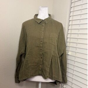 Anthropologie Holding Horses Size S 100% linen button up peplum army green